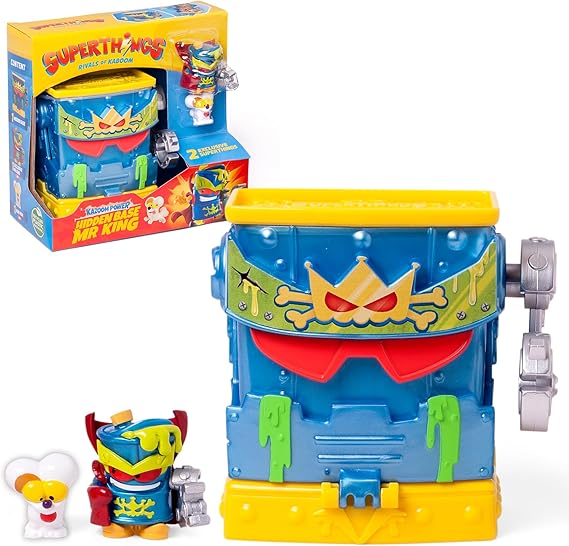 SUPERTHINGS KAZOOM POWER – Mr King's Hidden Base. Mr King's secret base from the "Kazoom Power" animated series. Contains 1 Hidden Base, 1 Exclusive Mr King, 1 Exclusive Ron Ron
