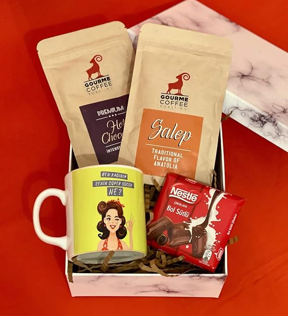 giftmoda Özel Kutulu Ben Kadınım Senin Süper Gücün Ne Kupa Çikolata Sahlep & Sıcak Çikolata Hediye Seti