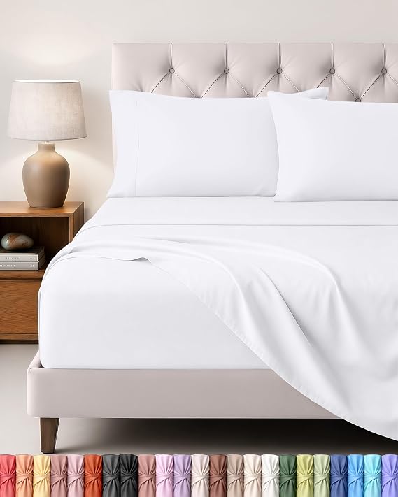 Utopia Bedding 4-Piece Sheet Set 180 x 200 – Brushed Microfiber Polyester – Oeko-Tex Certified – Fitted Sheet, Flat Sheet and 2 Pillowcases 50 x 75 cm (180 Bed, White)