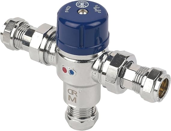 Solid Brass TMV 3/2 CP Thermostatic Mixing Blending Valve Hot & Cold Water Mixing Valve Basin Thermostat Control for Bathroom, Kitchen - 15mm