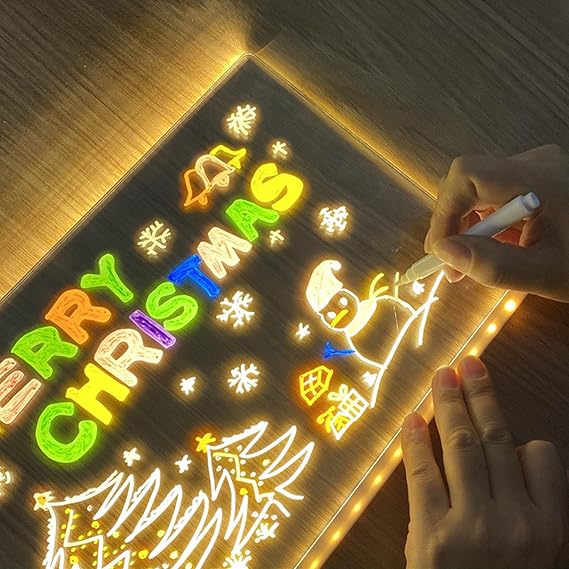 LED Note Board with Colors,Rewritable Acrylic Message Board LED Drawing Board,Light Up Doodle Memo Wordpad Night Light for Desktop,Dry Erase Luminous Acrylic Board Home Office Decor (L,30 * 20cm)