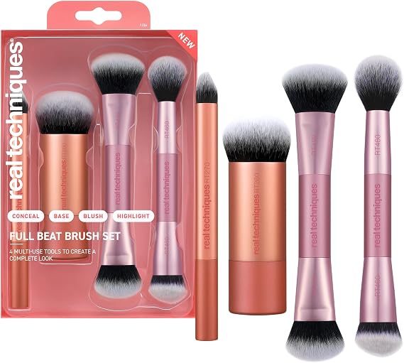 Real Techniques Full Beat Makeup Brush Set, 4 Piece Brush Kit for