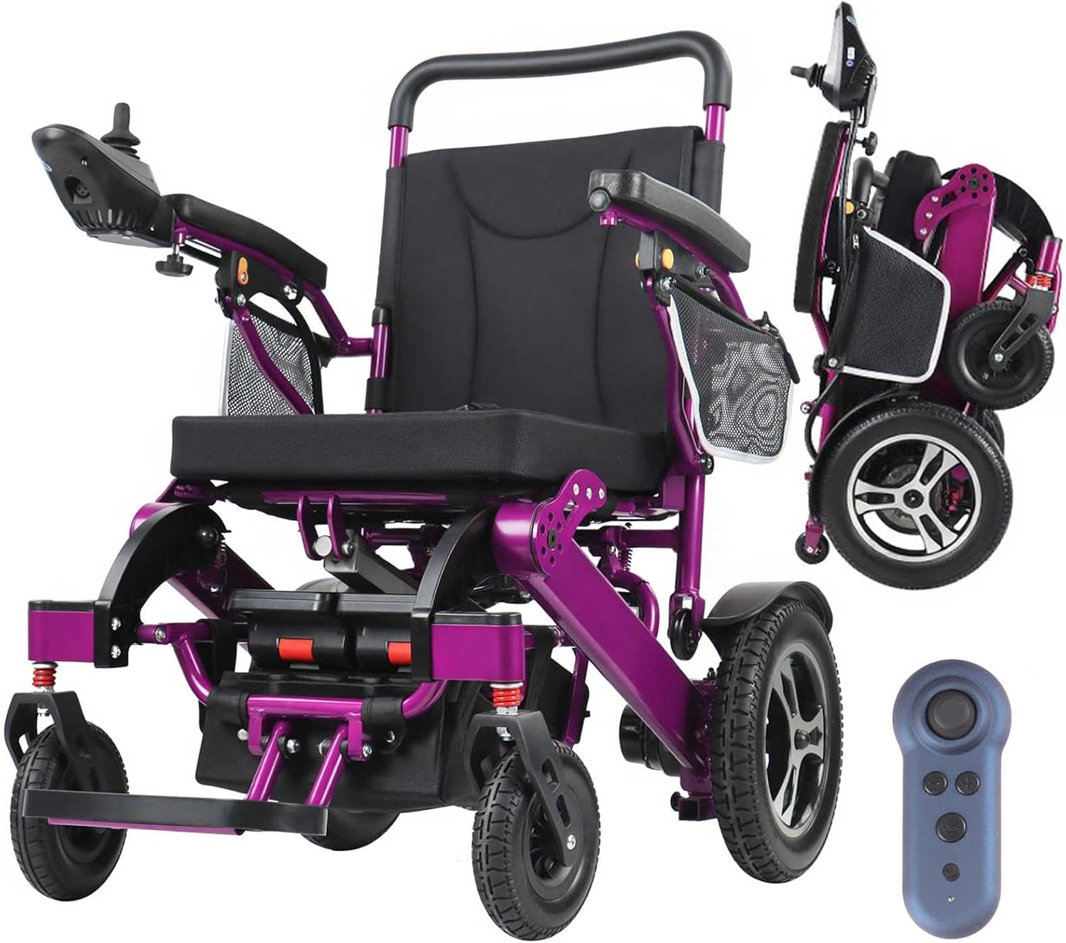 Portable Adult Electric Wheelchair,Intelligent Motorised Chair for Elderly,600W Powerful Motor,High-Performance Battery,Long Range,Aluminium Alloy Frame,120Kg Large Load,Quick Folding Purple