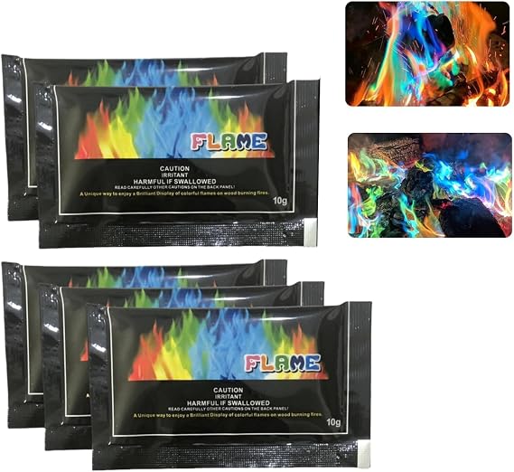 5PCS F-ire Colour Changing Powder,F-ire Pit Accessories,Camping Gadget,Long-Lasting Fi-re Colour Changing Powder,Coloured Flame,Enhance Atmosphere For Indoor,Outdoor,Party Dinner,Yard Campfire,5*10g