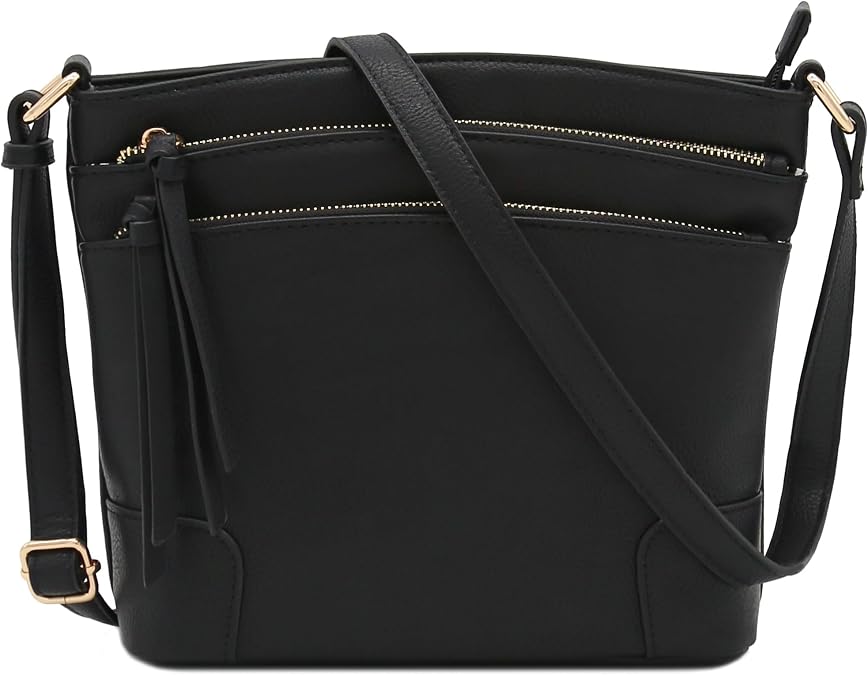 FashionPuzzle Triple Zipper Pocket Medium Crossbody Bag