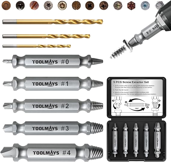 8PCS Screw Extractor Set, HRC 62-64, Stripped Screw Removal Tool