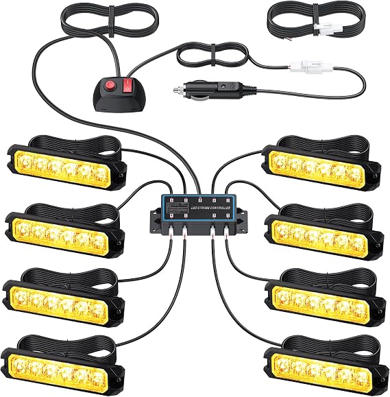 LED Flashing Beacon Lights, 8Pcs 6LEDs Amber Strobe Flashing Lights