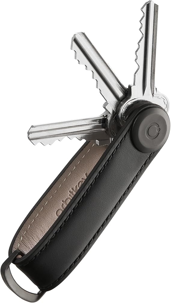 orbitkey Leather Key Organiser - Black with Black Stitching