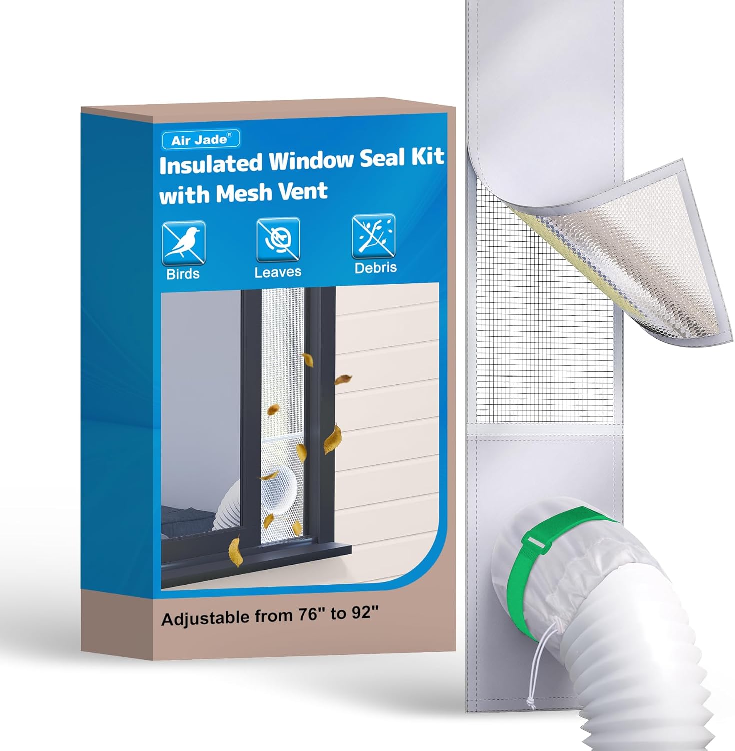 Air Jade Portable Air Conditioner Sliding Door Vent Kit, Insulated Sliding Door AC Vent Kit with Mesh Vent, Adjustable Door Seal Kit from 76" to 92", Fits 4", 5" and 5.9" Duct & Hose, with Leaf Guard