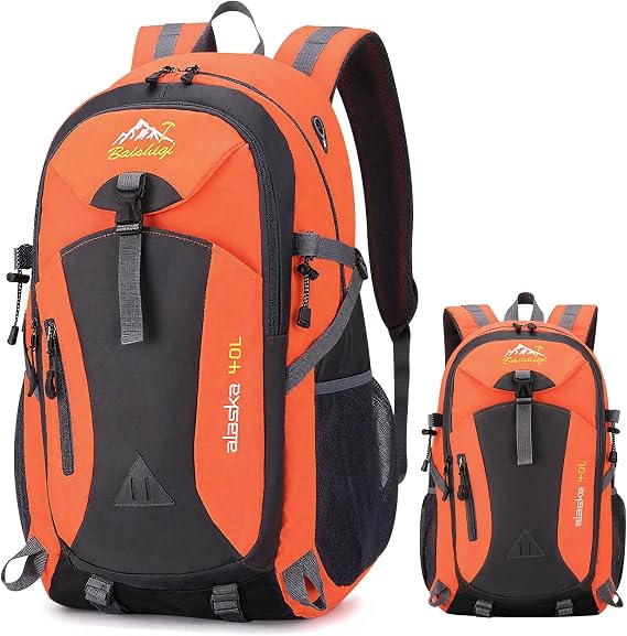 40L Hiking Backpack Walking Rucksack Water Resistant Hiking Daypack Packable Travel Outdoor Sport Knapsack Durable Water Resistant for Camping Cycling Climbing Walking Mountaineer (Orange)