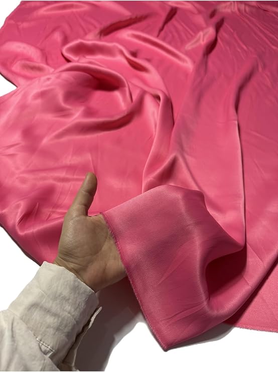 BURSA KUMAŞTAN İpek Floş Saten Kumaş Parlak Dökümlü Elbiselik Şeker Pembe 130x100 cm