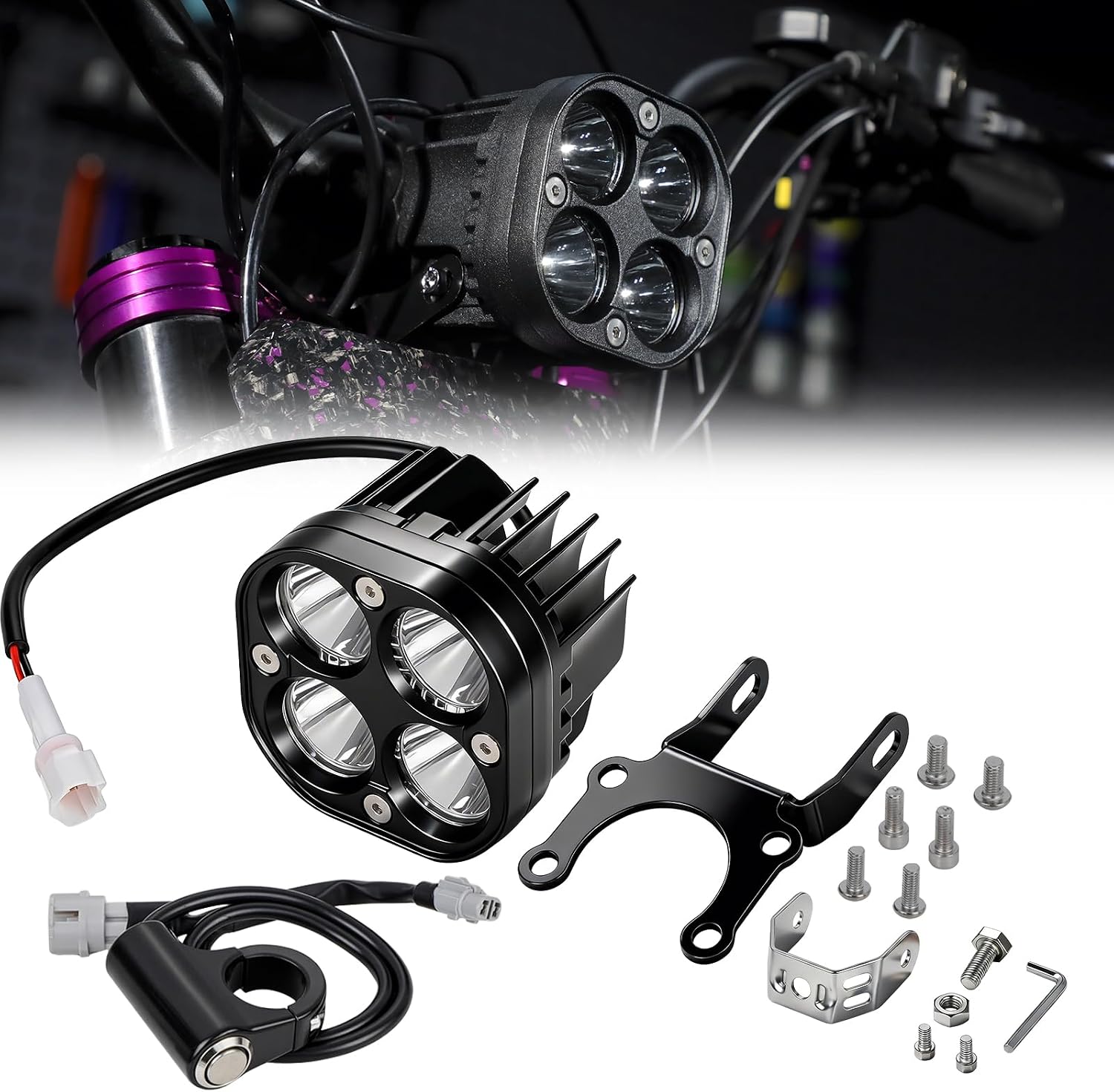 CHAGNCHENG 電動自転車ヘッドライトキット Surron用 スクエアデザイン 18W 1350lm LEDヘッドライト スイッチ付き 電動ダートバイク Sur Ron Light Bee XとS/X160/X260用