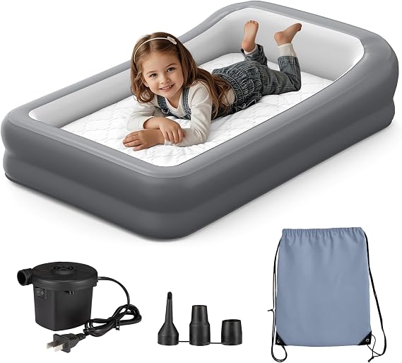 GloTika Toddler Travel Bed, Inflatable Air Mattress, Roll-Off Bumpers 63"