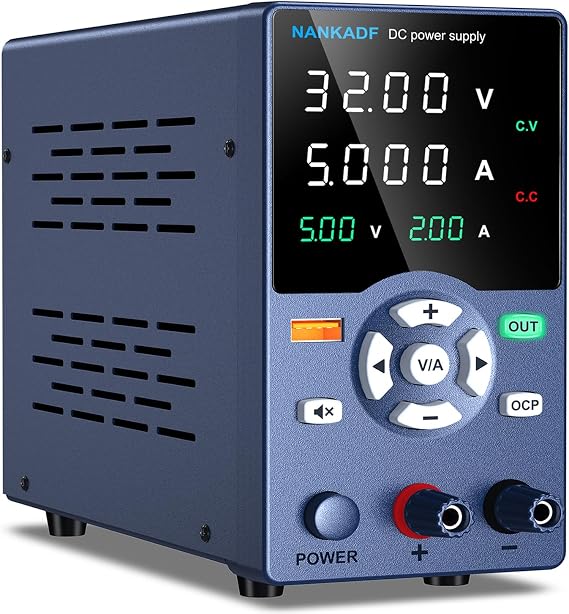 DC Power Supply, 32V 5A Bench Power Supply with USB Fast-charging Port/Output Button/Short-circuit Alarm, Adjustable Power Supply with High Accuracy 4-Digit LED Display