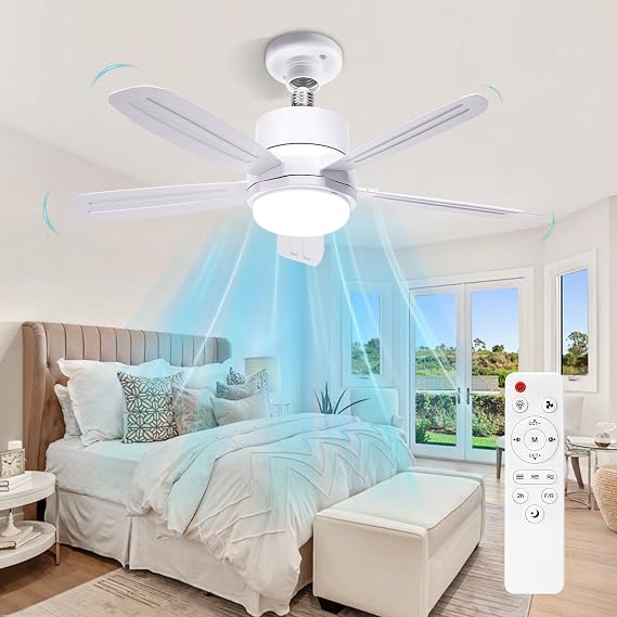 BomKra Ceiling Fan Light 40W E27 Ceiling Fans with Lights and Remote Control 52cm Dimmable 3000-6500K 3 Color 3 Speed Timing Fan Lights Ceiling for Bedroom Kitchen Bathroom Living Room [Energy Class A]