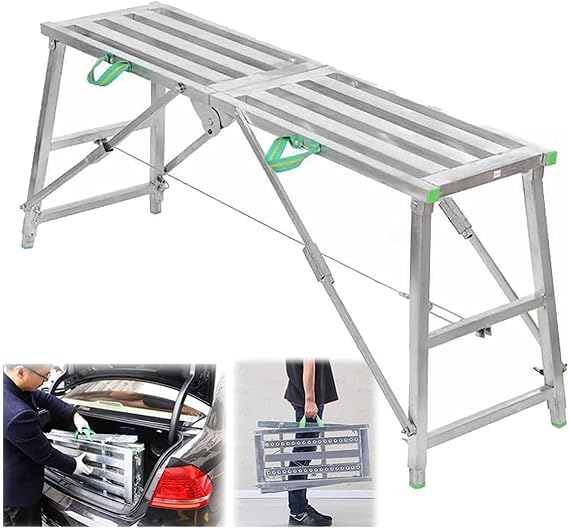 Work Platform Portable Scaffolding Equipment, Multipurpose Folding Work Platform Scaffold Tower Stool Bench Adjustable Height, Galvanized Steel Welding for Home Improvement, Patchi