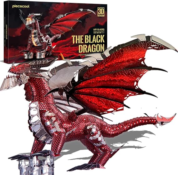 Piececool 3Dメタルパズル ブラックドラゴン メタルモデルキット 大人用 インタラクティブ DIY 組み立てモデル 大人 男性 ティーン 14歳以上の誕生日プレゼント