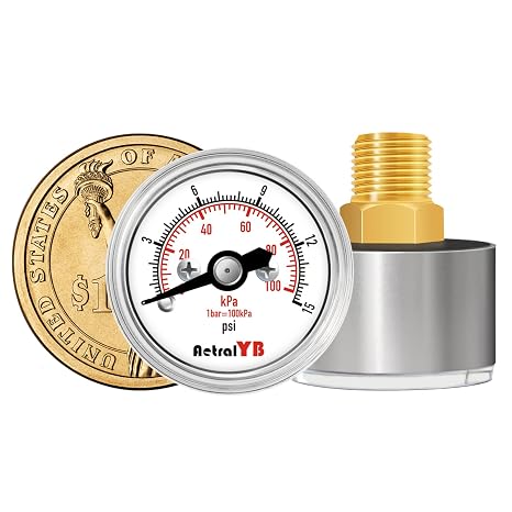 0-15 Psi Pressure Gauge, 1" Dial, 1/8 Npt Back Mount, Mini Air Gauge, 100kPa Air Pressure Gauge, Stainless Steel Case, for Water Pumps, Air Compressors Pressure Test