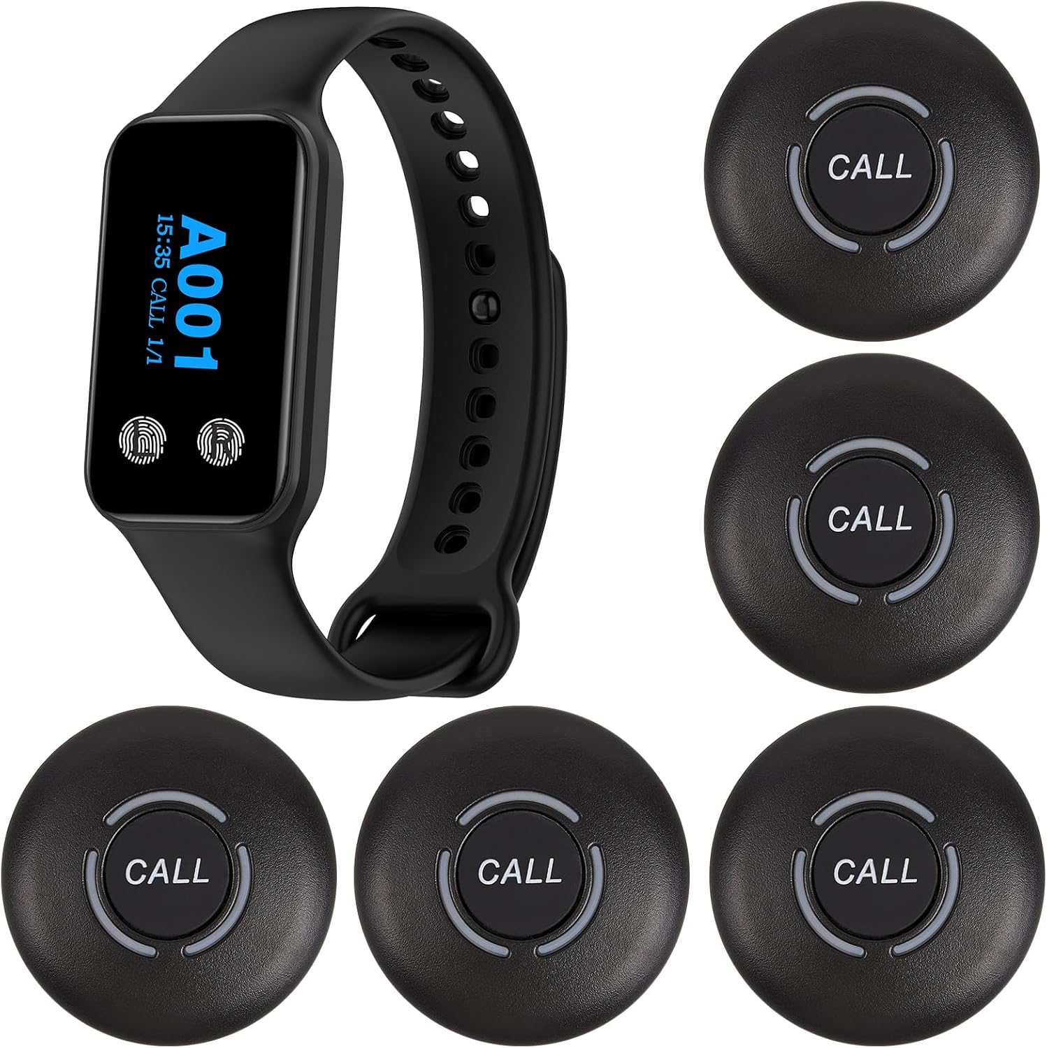 WNKRUN Wireless Restaurant Pager System with 1 Waterproof Watch Pager and 2 Call Buttons 5 N1 buttons