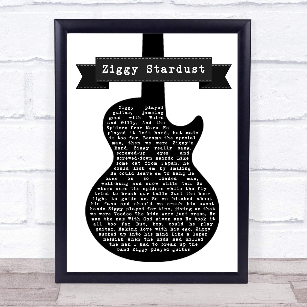 Ziggy Stardust Black & White Guitar Song Lyric Print