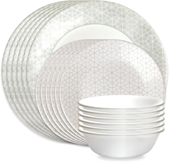 Corelle Vitrelle 18 Piece Glass Dinnerware Sets, Service for 6, Triple Layer Chip & Crack Resistant Glass Plate and Bowl Sets, Knox