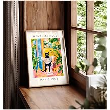512 STORE Estetik Kedi Matisse Paris 1953 Modern Tasarım Banyo Duvar Dekor Ev Ofis Çerçevesiz Poster 20 X 30 Çok Renkli, 5632tgh42t6