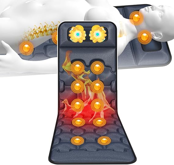 9-level vibration full-body massage pad with heat - smart manual control, 9 intensity levels, 5-speed timing, 3-speed continuous heating, adjustable neck/back/leg pain relief,Grey
