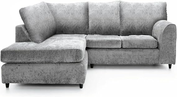 Left Hand Corner Sofa - Chenille Fabric Sofas L Shaped Sofas for Living Room with Thick Luxury Fixed back rest Cushioning | Sectional Couches Lounge Sofa Silver
