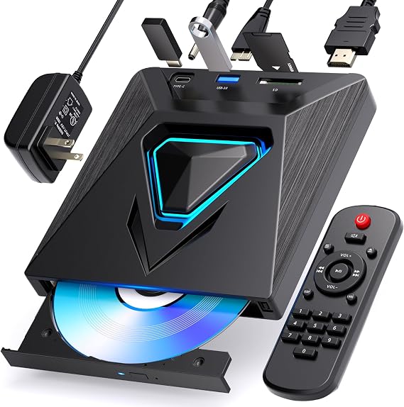 優美な6イン1 Cd Dvdドライブ テレビ用 - Hdmi Av出力、usb/tfリーダー付き外付けミニcd/dvdドライブテレビ/モニター/pc/ノートパソコン用のユニバーサルdvdプレーヤー、ホームシアターステレオシステム用プレーヤーブラック