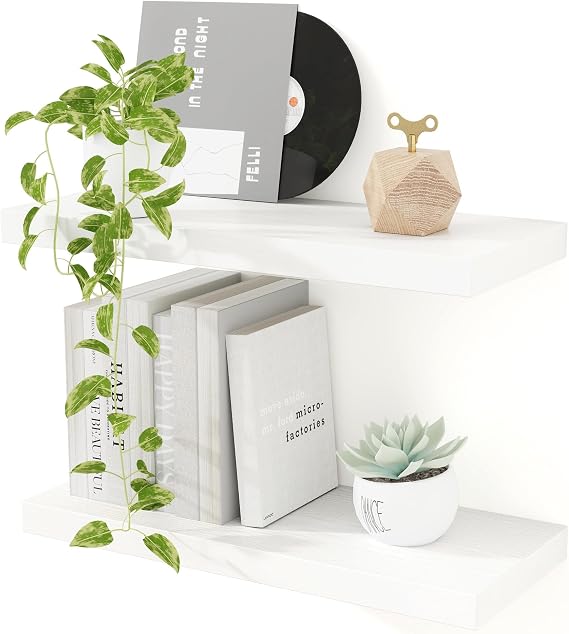 Feihorrm 40cm Floating Shelves for Wall, 23.5cm Deep White Shelves