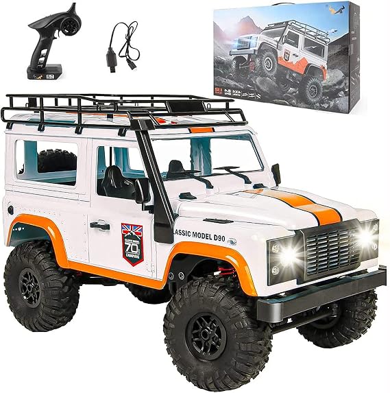 RC Car, RC Car, 2.4 GHz, 4WD, 4 Wheel Drive, Offroad, Independent Suspension, Operating Time: 60 Minutes, 1/12 Scale, Crawler, For Children and Adults, LED Included, Vehicle Model Gift, Gift White