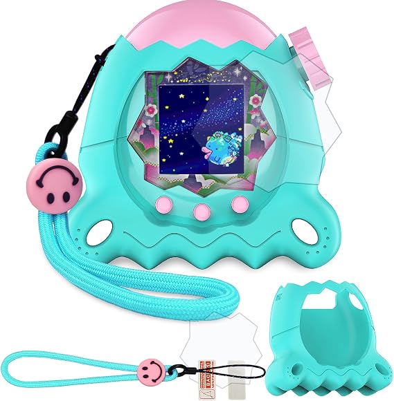 BCWGION Silicone Case Compatible with Tamagotchi Paradise, with TPU Softscreen Protector and Finger Strap (Emerald Forest)