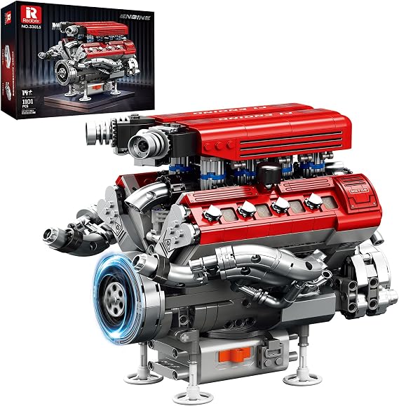Reobrix V8 Engine Model Kit for Adults, Mechanical Car Engine Building Set