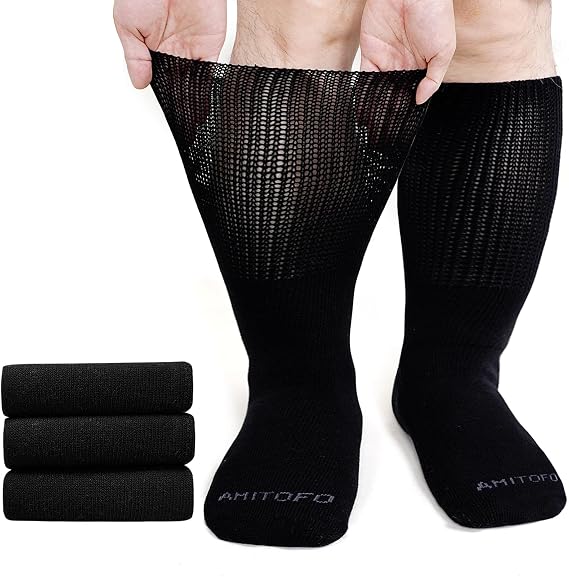 LOFIR Diabetic Socks for Men Women: Soft Extra Wide Top Sock for Swollen Feet and Ankles - Ladies Non Elastic Loose Gentle Cotton Socks 6-14 3 Pairs