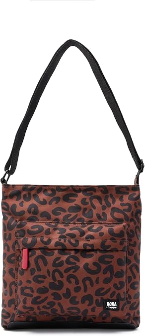 ROKA London Kennington Sustainable Crossbody Recycled Canvas Scarlet Leopard Print