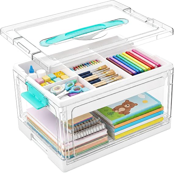 24L Craft Storage Box, Clear Plastic Organizer with Removable Tray and Lid