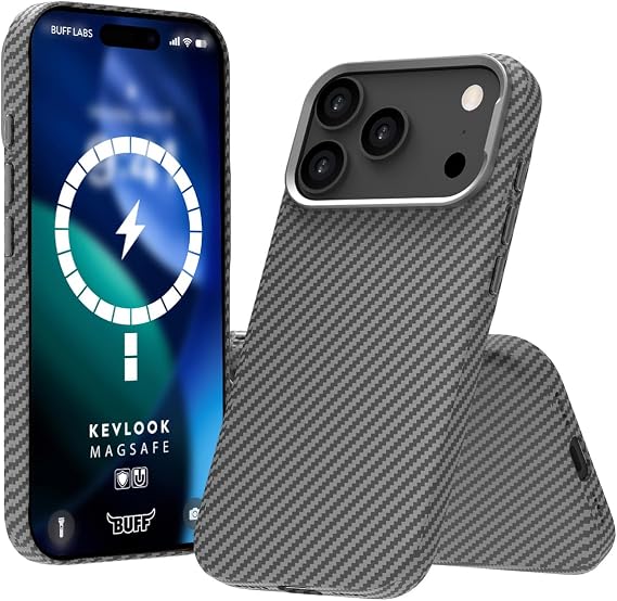 BUFF LABS iPhone 17 Pro Max ile Uyumlu Kablosuz Şarj Uyumlu Destekli Kevlook Kılıf Darbe Önleyici, Tam Koruma (Gri)