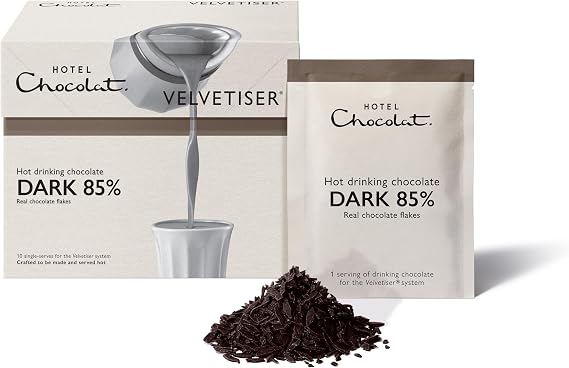 Hotel Chocolat 85% Dark Hot Chocolate Sachets - Luxury Chocolate Flakes - Pack of 10 Single-Serve Sachets, 310g - Suitable for Vegetarians & Vegans