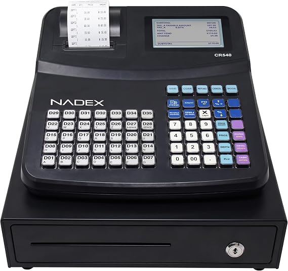 Nadex CR540 電子キャッシュレジスター 58mmサーマルプリンター、70キーキーボード、LCDオペレーターディスプレイ、キャッシュドロワー付き