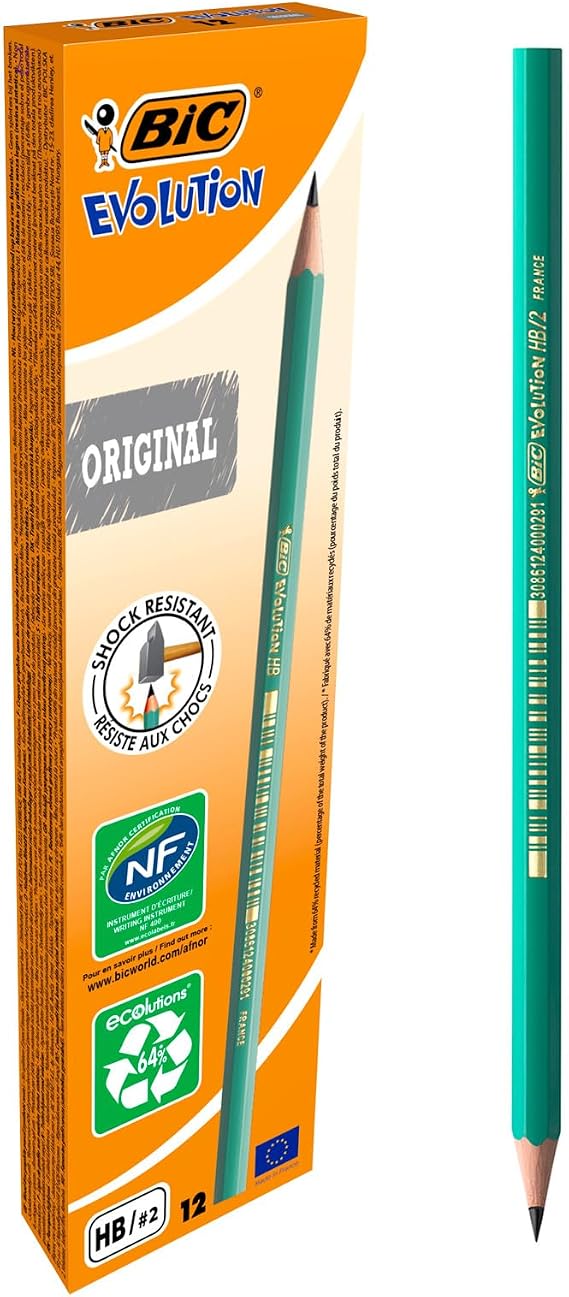 BIC Evolution Original HB Pencils, Unbreakable Lead, Firm Grip, Grey, 12-Pack