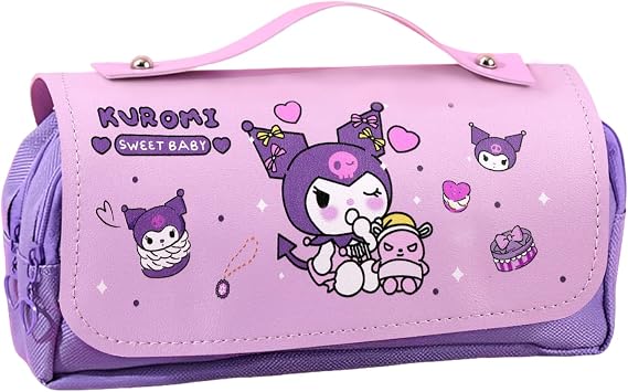 Kuromi Pencil Case, Purple Pencil Case for Girls, Large Capacity with Compartments for Students, Kids for School & Office Supplies