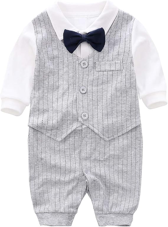 Newborn Gentleman Baby Newborn Boy's Gentleman Romper with Bow Tie