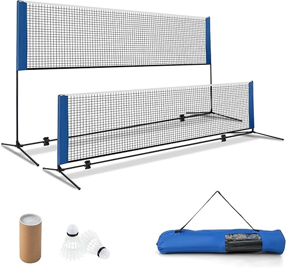 COSTWAY 3.1m/4.2m Badminton Net, Height Adjustable Outdoor Sports Net with 2 Shuttlecocks and Carry Bag, Portable Badminton Set for Volleyball, Pickleball and Tennis