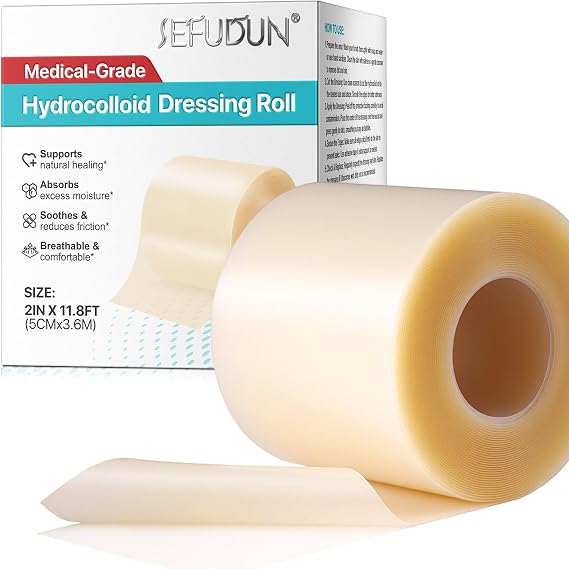 Hydrocolloid Dressing Roll for Wound Care, 5CMx3.6M Cuttable Hydrocolloid Patch Bandages, Extra Large Waterproof Roll Tape with Self-Adhesive, Ultra Absorbent, Home Essential - 2IN X 11.8FT