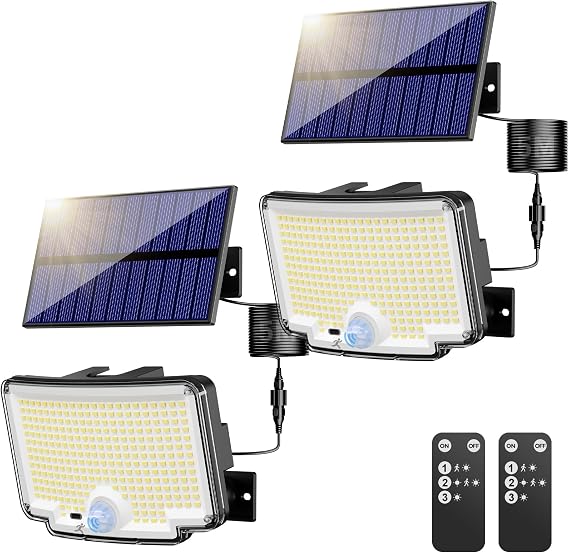 nipify 2 Pack Solar Lights Outdoor Garden, 310LED/3 Mode Remote Solares Security Lights Outdoor Motion Sensor,IP65 Solar Flood Lights Outdoors for Shed Garage Yard [Energy Class E]