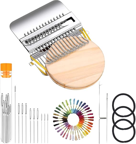 Upgraded Knit Patch Darning Loom Kit - 14 Hooks Knitting Loom with 36 Colours Darning Thread, 9 Needles, 3 Elastic Bands & Storage Bottle, Mini Darning Loom for Socks/Clothes Mending, Knitting Kit