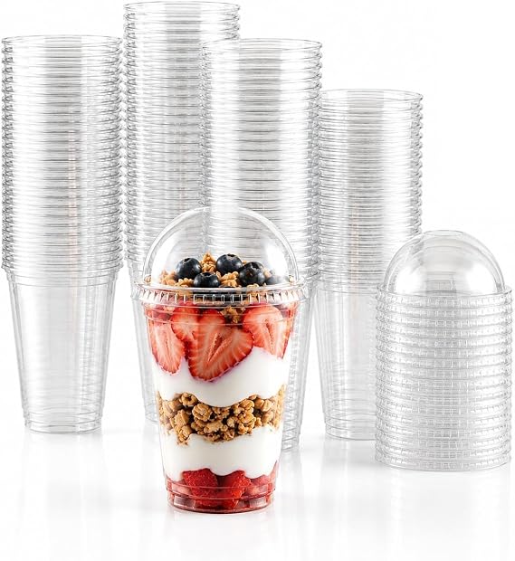 E Greenwize Packaging - 50 Pack - 12oz - Clear Smoothie Cups with Lids