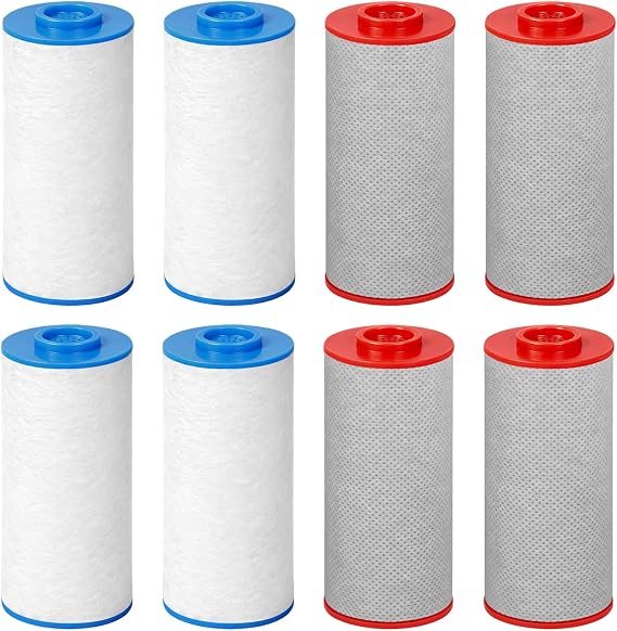 8 Pcs Shower Filter Compatible with Weddell Duo, Red and Blue Replacement Filters Absorb Impurities, 4 Pcs Red and 4 Pcs Blue