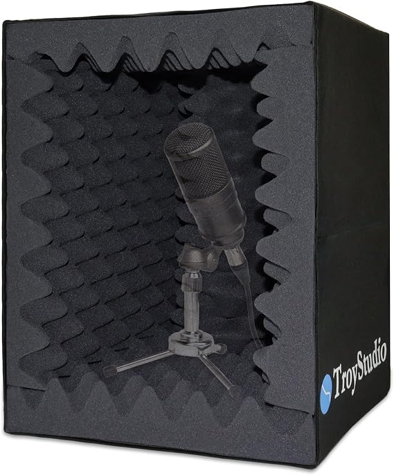 TroyStudio - Portable vocal booth, large foldable microphone isolation shield, music recording studio sound, reflection filter, support with thickened dense acoustic foam