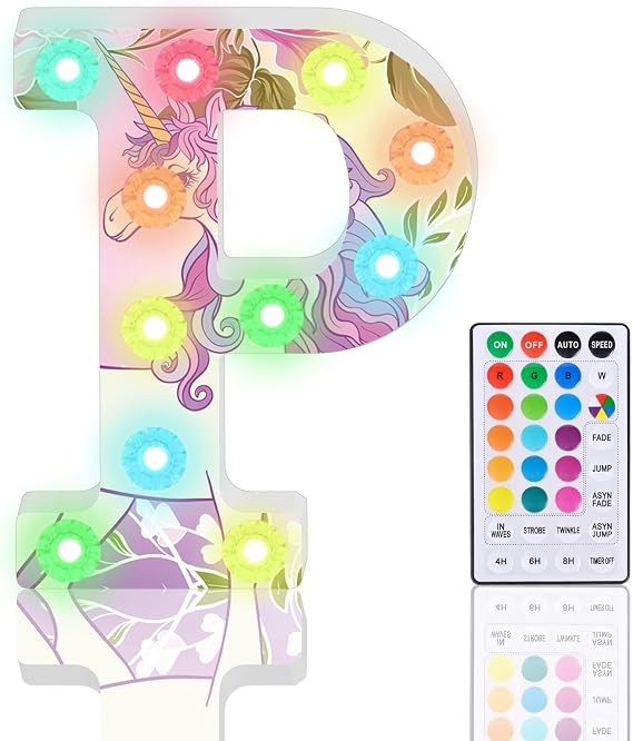 Light Up Letters, Glitter LED Letter Lights 18 Color Changing Diamond Alphabet Sign Night Light with Remote Control for Girls Gifts Birthday Bar Wedding Party Christmas Valentine Wall Table Decor - P [Energy Class A+++]